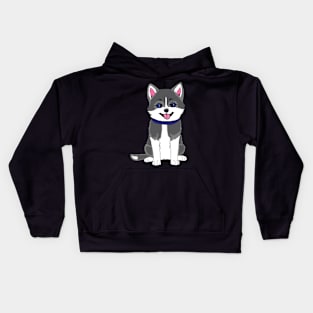 Cute Husky Puppy With Blue Collar Kids Hoodie